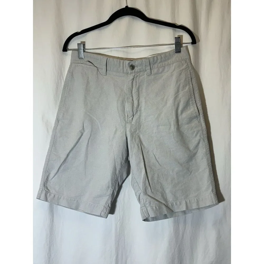 Chaps Shorts Men 30 Hampton Khaki Cotton Flat Front‎ Linen Look DD20